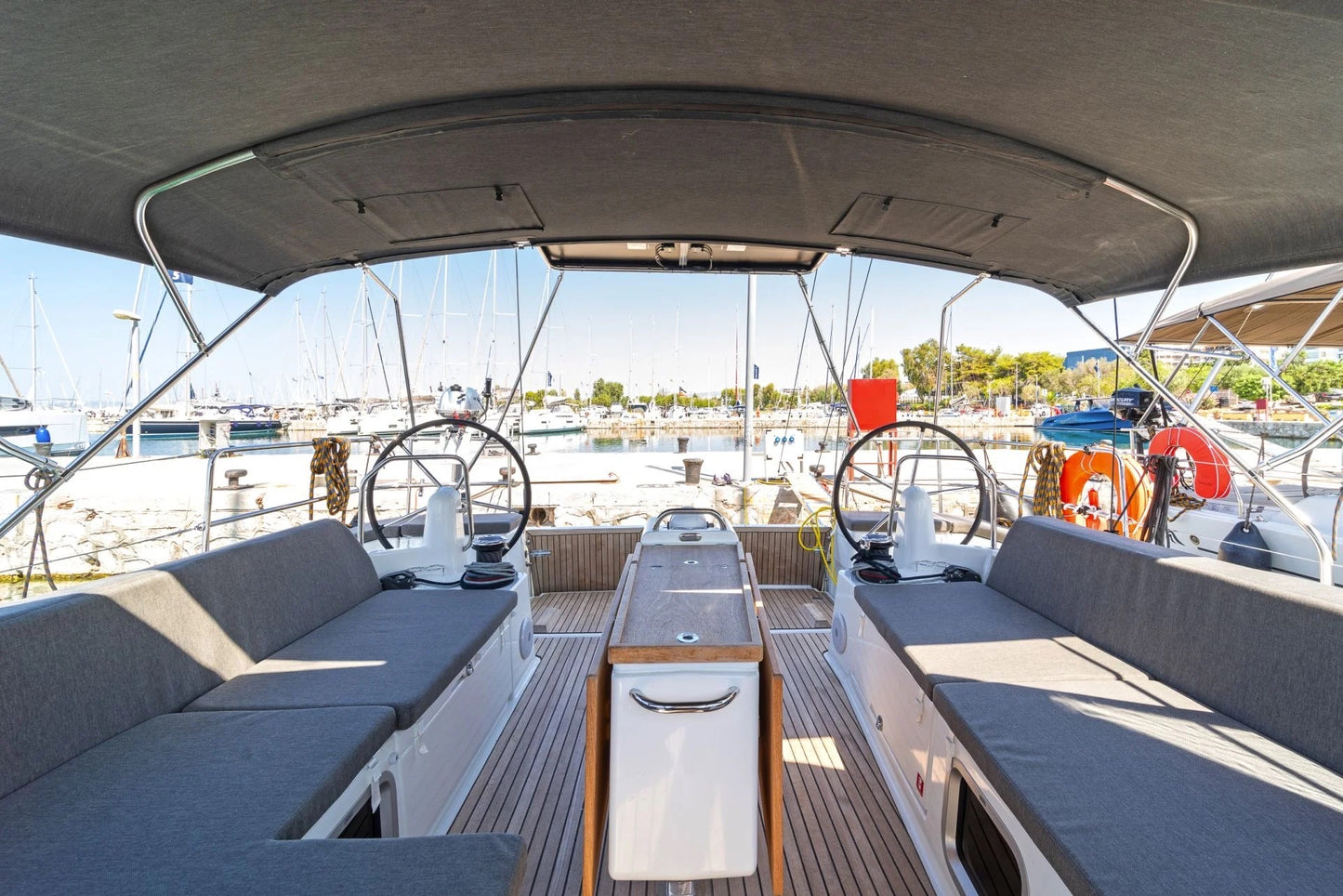 inside the sailing boat in crete